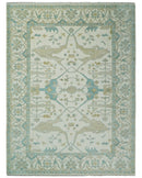 Ivory and Light Blue Wool Oushak Area Rug - Hand Knotted Custom