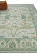 Ivory and Light Blue Wool Oushak Area Rug - Hand Knotted Custom by The Rug Decor