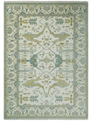 Custom Made Hand Knotted Oriental Oushak Ivory and Light Blue Wool Area Rug