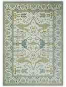 Ivory and Light Blue Wool Oushak Area Rug - Hand Knotted Custom by The Rug Decor