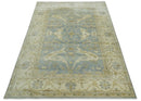 Hand Knotted 6x9 Oriental Oushak Silver and Beige Turkish Style Wool Area Rug
