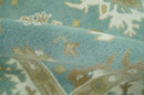 Hand Knotted 6x9 Teal, Ivory and Beige Traditional Oriental Oushak wool rug