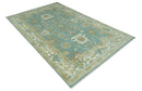 Hand Knotted 6x9 Teal, Ivory and Beige Traditional Oriental Oushak wool rug