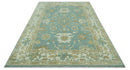 Hand Knotted 6x9 Teal, Ivory and Beige Traditional Oriental Oushak wool rug