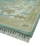 Hand Knotted 6x9 Teal, Ivory and Beige Traditional Oriental Oushak wool rug