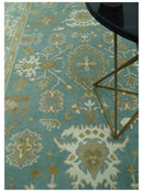 Hand Knotted 6x9 Teal, Ivory and Beige Traditional Oriental Oushak wool rug