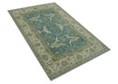 Hand Knotted 6x9 Teal, Ivory and Olive Traditional Oriental Oushak wool rug by The Rug Decor