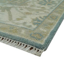 Hand Knotted 6x9 Teal, Ivory and Olive Traditional Oriental Oushak wool rug by The Rug Decor