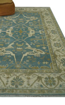 Hand Knotted 6x9 Teal, Ivory and Olive Traditional Oriental Oushak wool rug by The Rug Decor