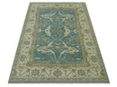 Hand Knotted 6x9 Teal, Ivory and Olive Traditional Oriental Oushak wool rug by The Rug Decor
