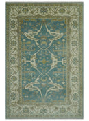 Hand Knotted 6x9 Teal, Ivory and Olive Traditional Oriental Oushak wool rug by The Rug Decor