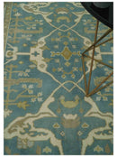 Hand Knotted 6x9 Teal, Ivory and Olive Traditional Oriental Oushak wool rug by The Rug Decor