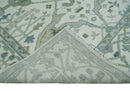 Hand Knotted Oriental Oushak Wool Area Rug - Ivory and Teal Tones by The Rug Decor
