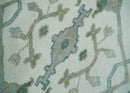Hand Knotted Oriental Oushak Wool Area Rug - Ivory and Teal Tones by The Rug Decor