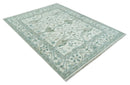 Hand Knotted Oriental Oushak Wool Area Rug - Ivory and Teal Tones by The Rug Decor