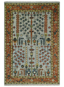 Hand Knotted Rust and Blue Traditional Turkish Vintage Multi Size Wool Rug