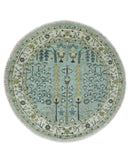 Hand-Knotted Wool Area Rug - Blue and Ivory Oushak Antique Style