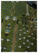 Hand Knotted Wool Turkish Area Rug - Olive Green Tree Of Life