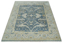 Hand Knotted 8x10 antique style Oriental Oushak Gray, Ivory and Beige Wool Area Rug