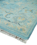 Hand Knotted 8x10 Aqua and Beige Antique Look Oushak Turkish Style Wool Area Rug | TRDCP1109810 by The Rug Decor