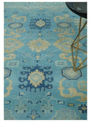 Hand Knotted 8x10 Aqua and Beige Antique Look Oushak Turkish Style Wool Area Rug | TRDCP1109810 by The Rug Decor