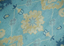 Hand Knotted 8x10 Aqua and Beige Antique Look Oushak Turkish Style Wool Area Rug | TRDCP1109810 by The Rug Decor