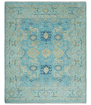 Hand Knotted 8x10 Aqua and Beige Antique Look Oushak Turkish Style Wool Area Rug | TRDCP1109810 by The Rug Decor