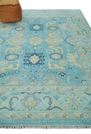 Hand Knotted 8x10 Aqua and Beige Antique Look Oushak Turkish Style Wool Area Rug | TRDCP1109810 by The Rug Decor