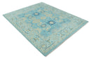 Hand Knotted 8x10 Aqua and Beige Antique Look Oushak Turkish Style Wool Area Rug | TRDCP1109810 by The Rug Decor