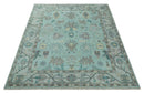 Hand Knotted 8x10 Aqua and Silver Antique Oushak Wool Area Rug