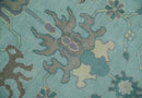 Hand Knotted 8x10 Aqua and Silver Antique Oushak Wool Area Rug