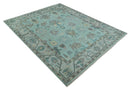 Hand Knotted 8x10 Aqua and Silver Antique Oushak Wool Area Rug