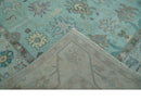 Hand Knotted 8x10 Aqua and Silver Antique Oushak Wool Area Rug