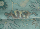 Hand Knotted 8x10 Aqua and Silver Antique Oushak Wool Area Rug