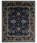 Hand Knotted 8x10 Black, Rust and Beige Antique Oushak Wool Area Rug by The Rug Decor
