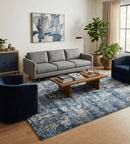 Handmade Blue and Ivory Modern Abstract Hand-Knotted Bamboo Silk Area Rug 8x10
