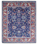 Hand Knotted 8x10 Blue and Rust Traditional Persian Oushak Area Rug | TRD2643