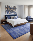 Hand Knotted Silk Area Rug 8x10 - Denim Blue Modern Abstract