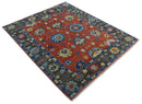Hand Knotted 8x10 Brown, Blue and Charcoal vibrant colorful Traditional Oushak Wool Area Rug by The Rug Decor