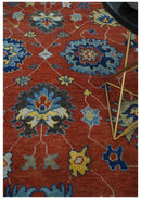 Hand Knotted 8x10 Brown, Blue and Charcoal vibrant colorful Traditional Oushak Wool Area Rug by The Rug Decor