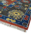 Hand Knotted 8x10 Brown, Blue and Charcoal vibrant colorful Traditional Oushak Wool Area Rug by The Rug Decor