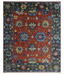 Hand Knotted 8x10 Brown, Blue and Charcoal vibrant colorful Traditional Oushak Wool Area Rug by The Rug Decor