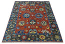 Hand Knotted 8x10 Brown, Blue and Charcoal vibrant colorful Traditional Oushak Wool Area Rug by The Rug Decor