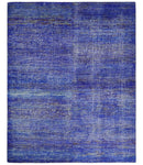 Hand Knotted 8x10 Denim Blue Modern Abstract Silk Bohemian Area Rug | TRDSS4