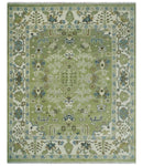 Hand Knotted 8x10 and 10x14 Light Green, Ivory and Silver Traditional Turkish Antique Style Wool Area Rug by The Rug Decor