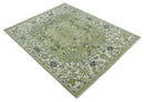 Hand Knotted 8x10 and 10x14 Light Green, Ivory and Silver Traditional Turkish Antique Style Wool Area Rug by The Rug Decor
