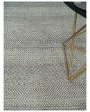 Hand Knotted 8x10 Modern Geometric Trellis Scandinavian Charcoal, Silver and Ivory Wool Area Rug