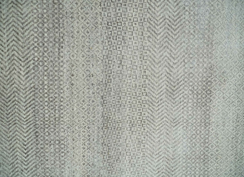 Hand Knotted 8x10 Modern Geometric Trellis Scandinavian Charcoal, Silver and Ivory Wool Area Rug