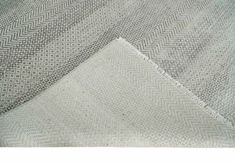 Hand Knotted 8x10 Modern Geometric Trellis Scandinavian Charcoal, Silver and Ivory Wool Area Rug