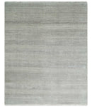 Hand Knotted 8x10 Modern Geometric Trellis Scandinavian Charcoal, Silver and Ivory Wool Area Rug